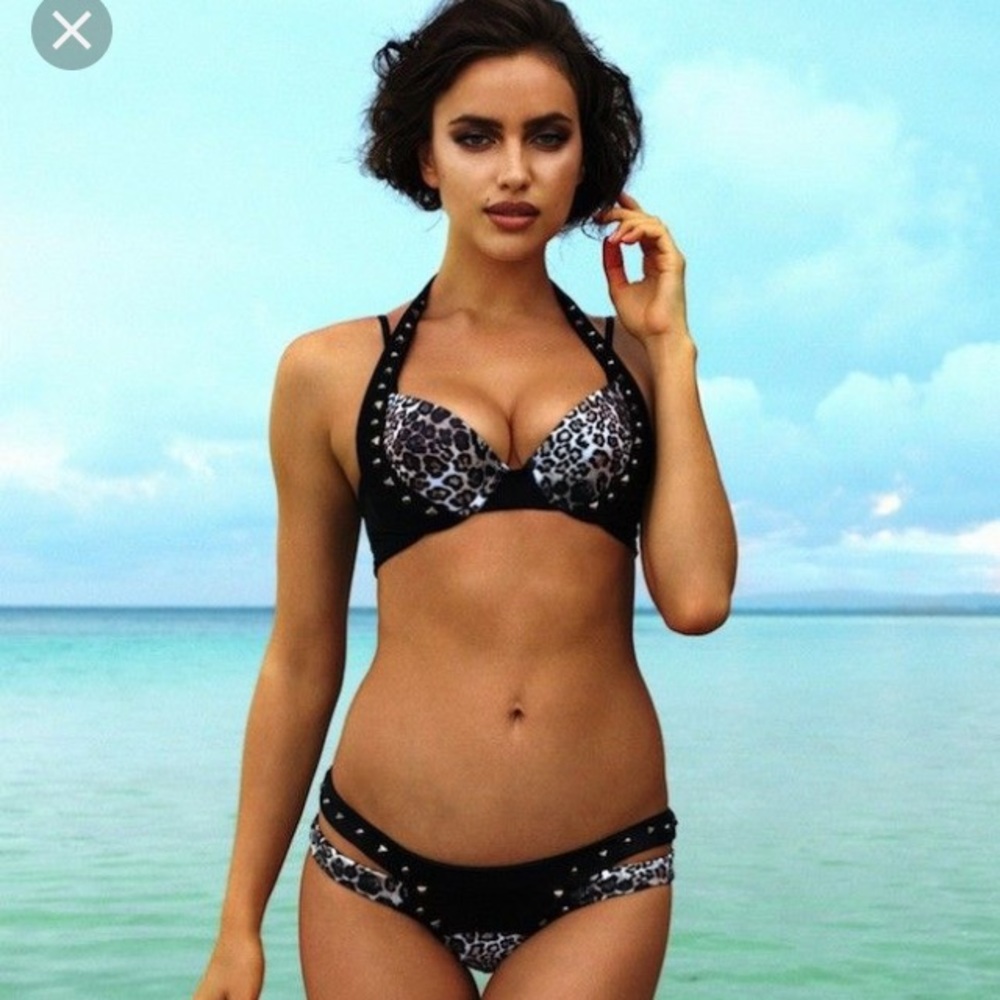 Beach bunny bikini set cheetah and black push up